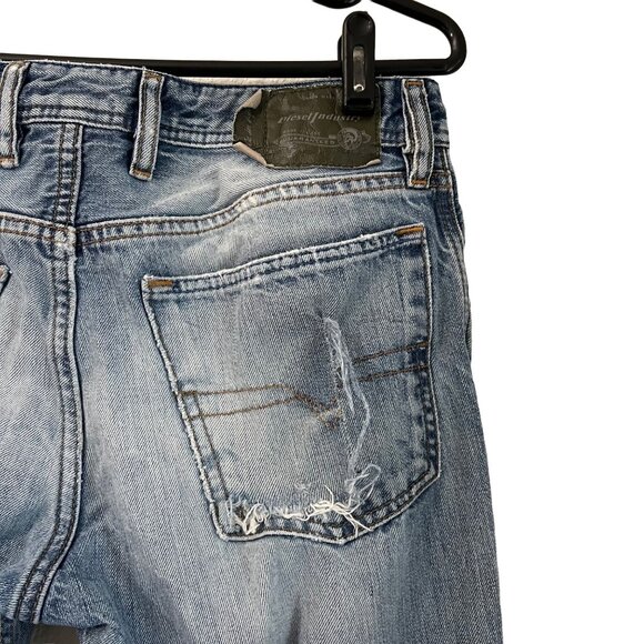 Diesel Mens Medium Wash Waykee Straight Leg Distressed Button Fly Jeans W30 L32 - Picture 9 of 10